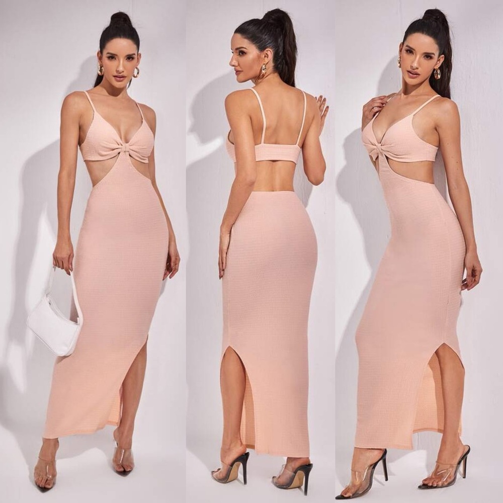 Cutout Solid Split Hem Maxi Dress - image 1